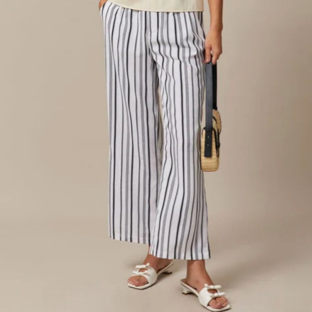 RIHOAS The Black Elastic Waist Striped Button Pants